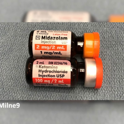 Midazolam 2mg/2mL and Ketamine Hydrochloride 100mg/2mL Look-alike with similar shade orange tops.