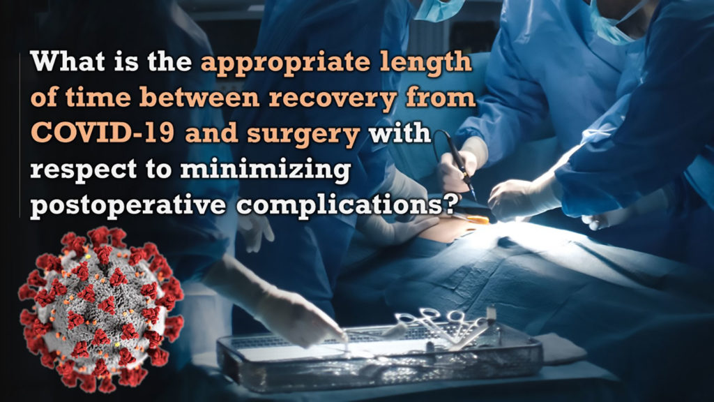 What is the appropriate length of time between recovery from COVID-19 and surgery with respect to minimizing postoperative complications?