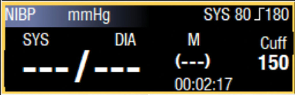 Figure 3: This figure depicts the NIBP display after timeout.