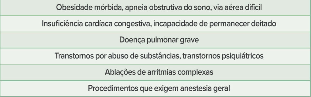 Tabela 1: Fatores de alto risco do paciente que podem justificar a avaliação anestésica antes de procedimento cardíaco fora do centro cirúrgico