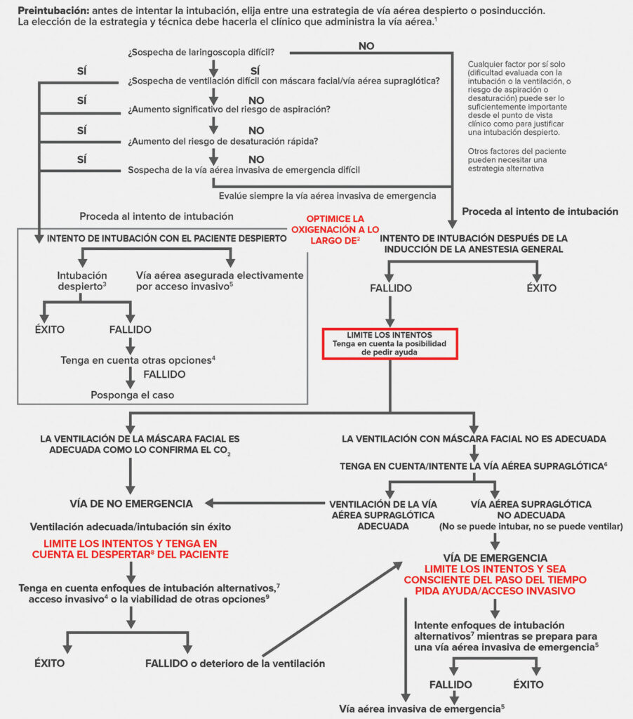 Figura 3: Algoritmo de vías respiratorias complejas de ASA: Pacientes adultos.