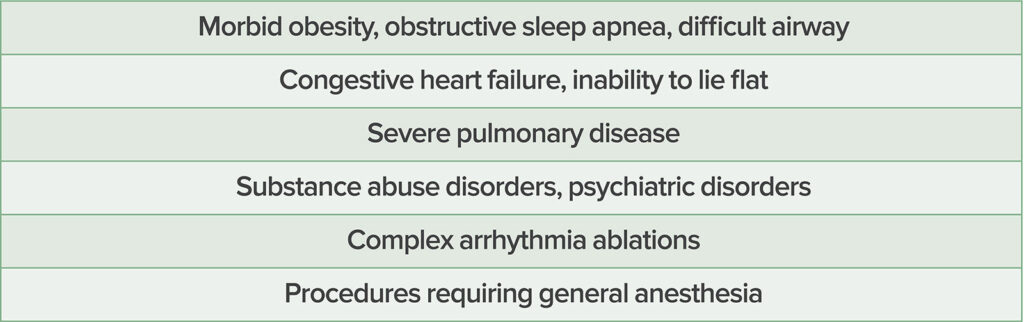 Table 1: High-Risk Patient Factors That May Warrant Preprocedural Anesthesia Evaluation Prior to Their Off-Site Cardiology Procedure