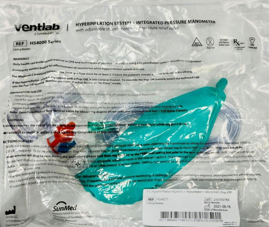 Figure 2: Full packaging of the SunMed Ventlab Hyperinflation System (Ref. HS4011, Ventlab, LLC; Grand Rapids, MI).