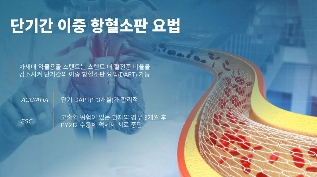 DAPT: 이중 항혈소판 요법, ACC: 미국 심장 학회, AHA: 미국 심장 협회, ESC: 유럽 심장 학회