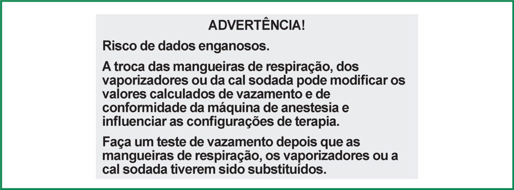 Figura 2: Aviso nas instruções de uso da estação de trabalho de anestesia Apollo (página 118) informando que a troca de peças do sistema respiratório, incluindo o absorvedor CLIC, pode alterar o vazamento ou a conformidade do sistema respiratório.