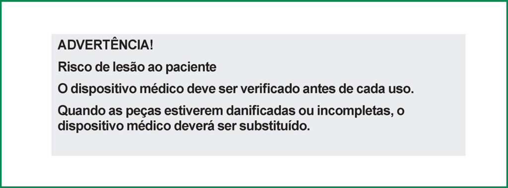 Figura 3: Várias advertências estão incluídas nas instruções de uso do absorvedor CLIC (CLIC Absorber) e do adaptador CLIC (CLIC Adapter), com o objetivo de reduzir o risco de lesões ao paciente. A inspeção do absorvedor CLIC quanto a danos antes do uso é uma primeira etapa importante. (Instruções de uso. CLIC Absorber 800+/Infinity ID CLIC Absorber 800+/CLIC Adapter. Dräger Medical. Inglês página 14.)