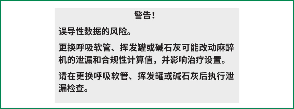 图 2：Apollo 麻醉工作站 IFU 中告知更换呼吸管路部件（包括 CLIC 吸收器）可能改变呼吸管路泄漏或合规性的警告（第 118 页）。