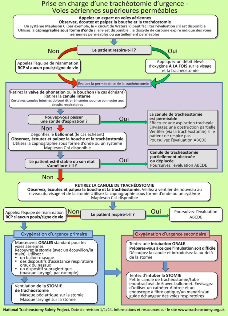 Figure 3 : Algorithme de gestion des trachéostomies d’urgence. Avec l’autorisation de Brendan McGrath et du National Tracheostomy Safety Project.