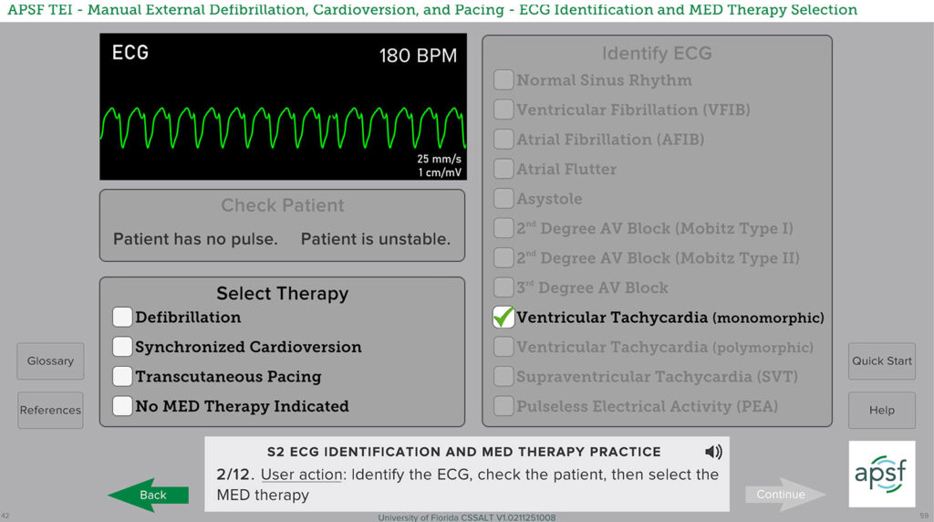 Figure 2. Performing cardioversion using the generic manual external defibrillator user interface in the MEDCP simulation.