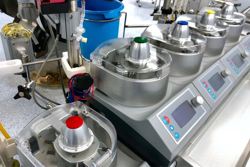 Roller pumps of a heart lung machine for cardiopulmonary bypass in open heart surgery in the operating room