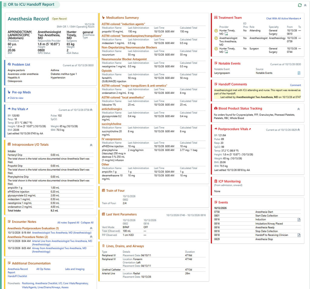 Figure 1. OR-ICU handoff report—Epic Hyperspace.