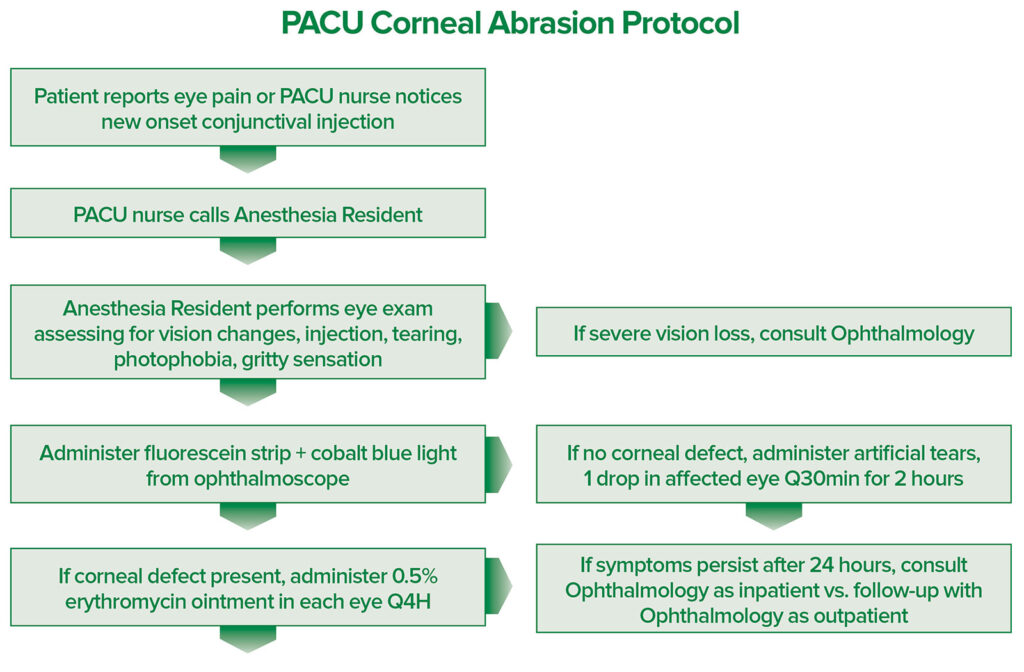Figure 1: The University of California Davis PACU Corneal Abrasion Protocol. This is a step-wise protocol to streamline the management of corneal abrasions in the PACU. PACU: Postanesthesia Care Unit.