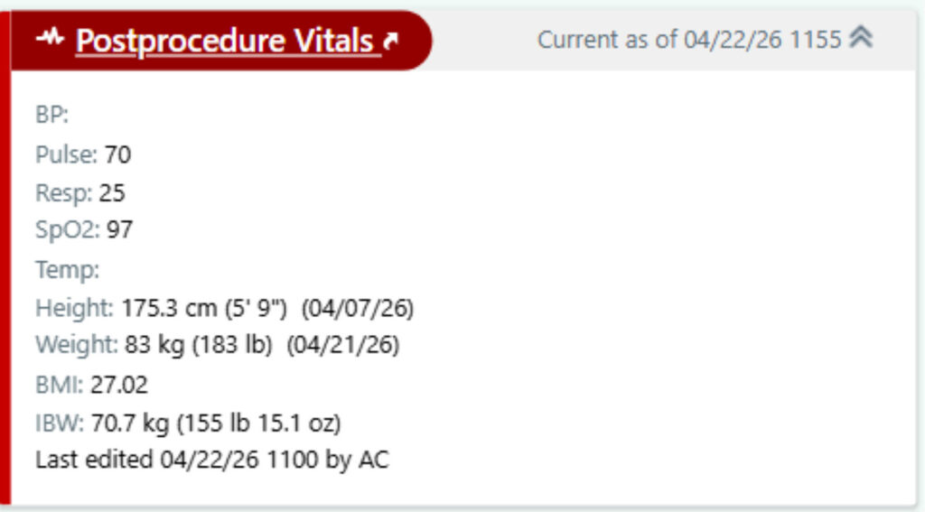 Postprocedure Vitals