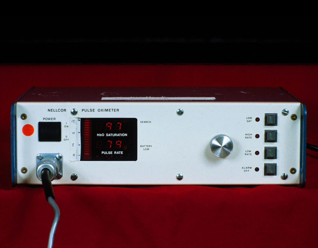 Nellcor Pulse Oximeter Prototype as delivered to us in 1982.<br /> Note the absence of the "N-100" designation, this was added at a later date as N-100A. The first commercial model was called N-100B.