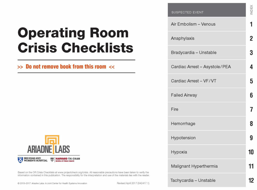 Ariadne Labs (Harvard) - Operating Room Crisis Checklists